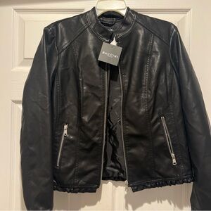 NEW BACCINI Women's Black Faux Leather Jacket. Sz PL. lined.